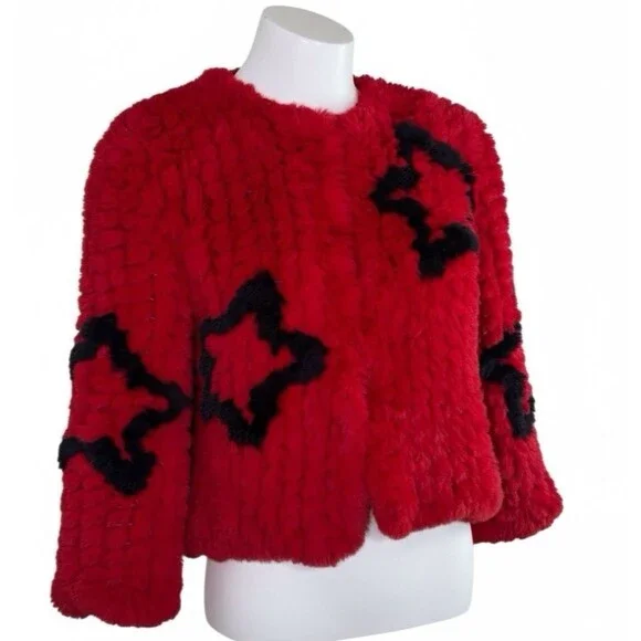 BELLE VERE Small FAB Faux Fur Jacket BIG STAR Red Black Open/Closed Wear - Picture 12 of 16